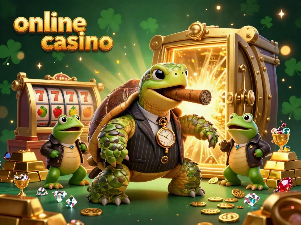 Engage with the vibrant online casino scene featuring a vintage turtle mobster and bullfrog enforcers.