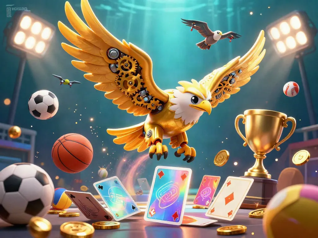 Experience the thrilling world of kuwinn with a dazzling 3D casino illustration featuring dynamic elements from sports betting and gaming.