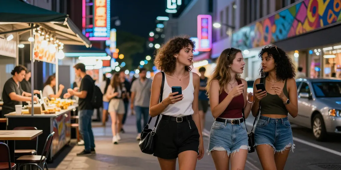 Gái gọi sống động trong không gian đêm phố hiện đại với ánh đèn neon