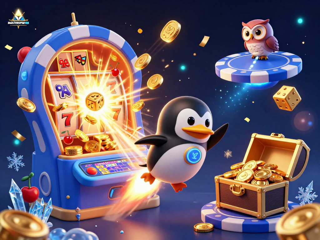 Experience the excitement of gaming at MASTERSPIN188 with a vibrant casino-themed digital illustration.