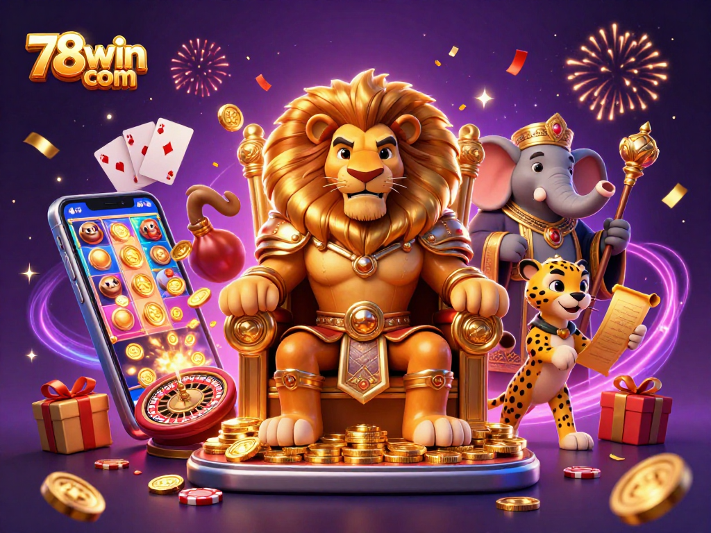 Engage with the vibrant world of 78win com, where a king, advisor, and messenger celebrate gaming wins.