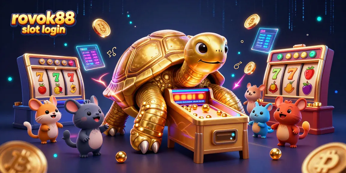 Experience the thrill of rokok88 slot login with our vibrant casino illustration featuring a lively golden tortoise.