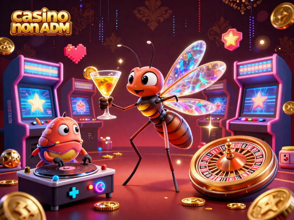Gioca al casino non ADM con un'immagine vivace di un moscerino mascherato e un DJ trilobite.