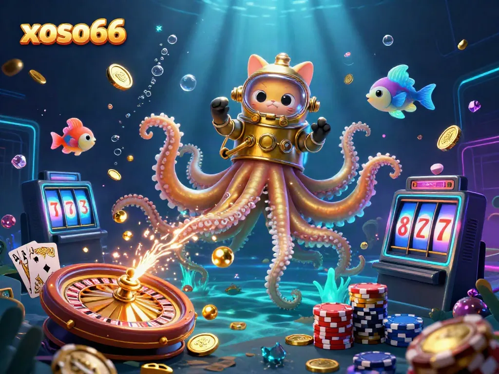 Experience thrilling lottery and gaming wins with xoso66 in a rich, vibrant underwater scene.