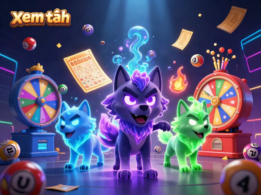 Experience the vibrant excitement of xem thêm with a dynamic scene featuring glowing wolves and lottery elements.
