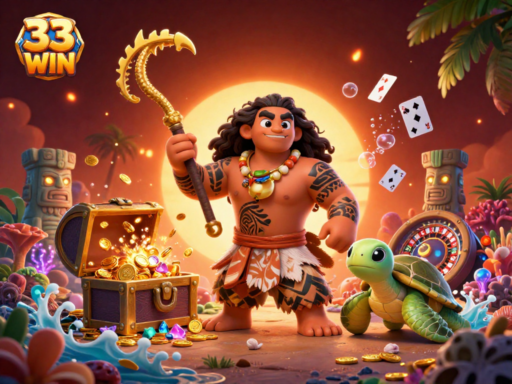 Experience thrilling gaming adventures with 33 WIN in a vibrant 3D scene packed with excitement.