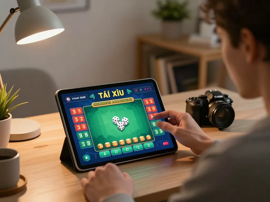 TaiXiuVN online gaming experience showcasing an engaging Tài Xỉu app on a stylish tablet.