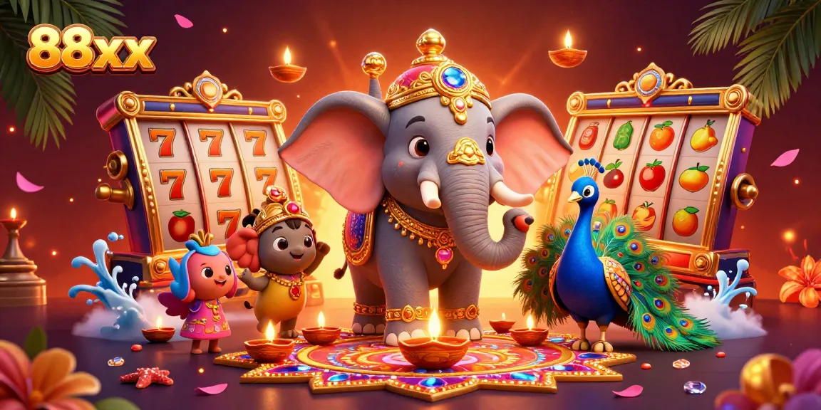 Engage with the thrilling 88xx casino experience showcased through vivid characters and festive elements.