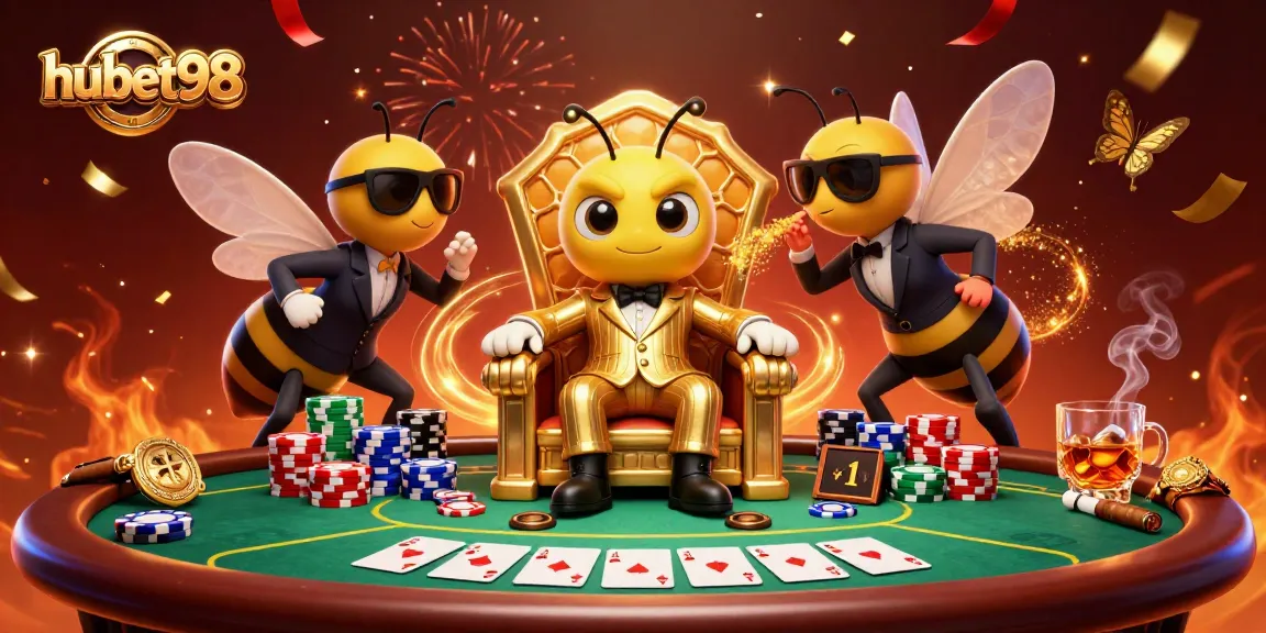hubet98 showcases a vibrant 3D casino scene highlighting strategic poker plays and energy.