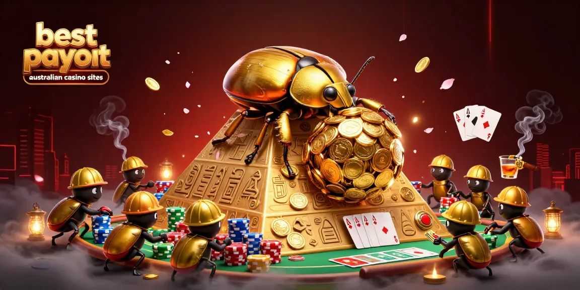 Experience the best payout australian casino sites with dynamic 3D illustration of beetles in a casino setting.
