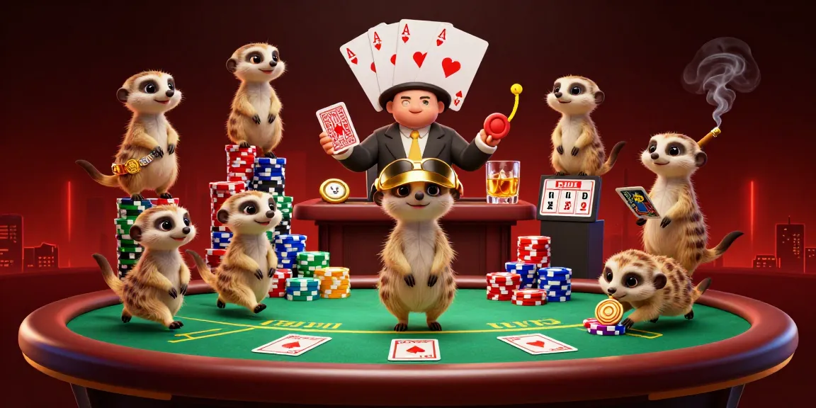 Experience the thrilling atmosphere of 抖阴官网 with playful meerkats managing a vibrant casino scene.