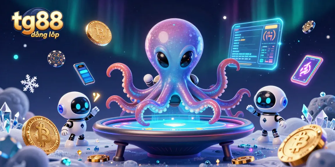 Shooting for big wins at tg88 đăng nhập with an alien octopus at a holographic poker table.