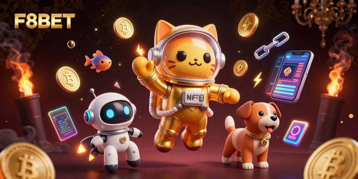 Engage with F8BET's immersive online casino experience featuring dynamic space-themed characters.