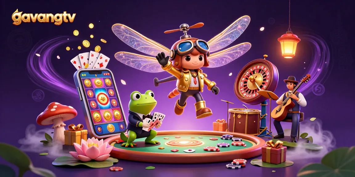 Experience thrilling slots and gaming with gavangtv in a vibrant, detailed casino scene.