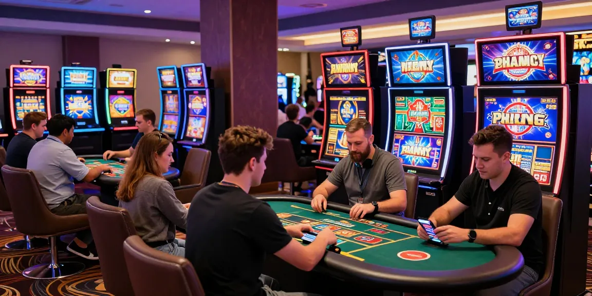Players enjoying games at casinos not on Gamstop in a lively online casino environment with colorful displays and exciting atmosphere.