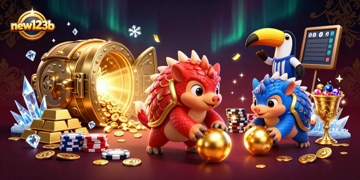 Experience thrilling gameplay at new123b with rival pangolins amidst a vibrant casino backdrop.