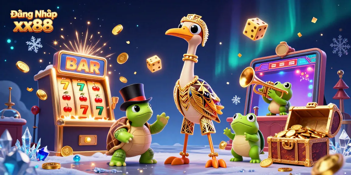 Engage with Đăng Nhập xx88 amidst a vibrant casino illustration bursting with characters, coins, and gaming excitement