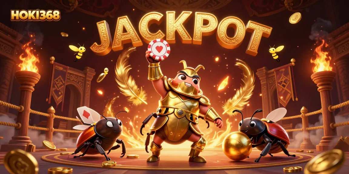 Experience thrilling wins with HOKI368, featuring games and vibrant characters in a dynamic casino scene.