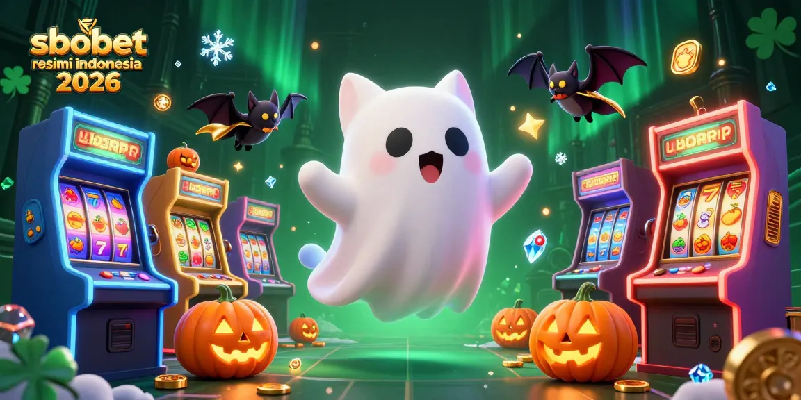 Engage with sbobet resmi indonesia 2026 in this vibrant casino scene featuring a friendly ghost cat and classic gaming elements.