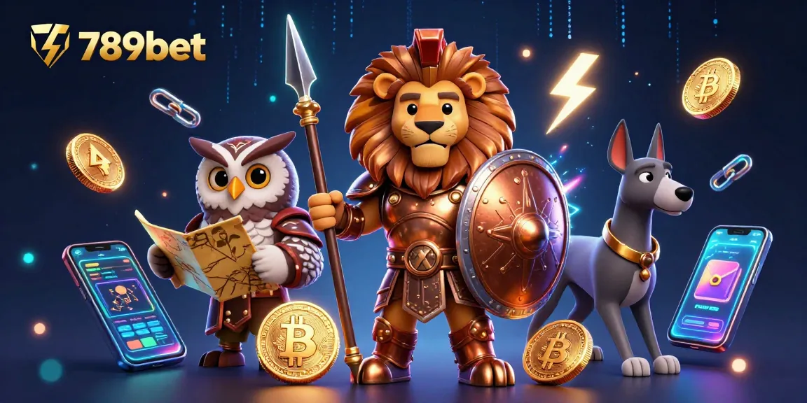 Bet on 789bet with a vibrant 3D scene featuring a Spartan lion and crypto coins.