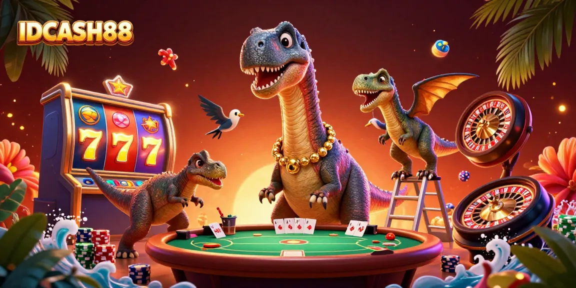 Join IDCASH88's exciting casino showdown with a colossal brontosaurus and a clever raptor!