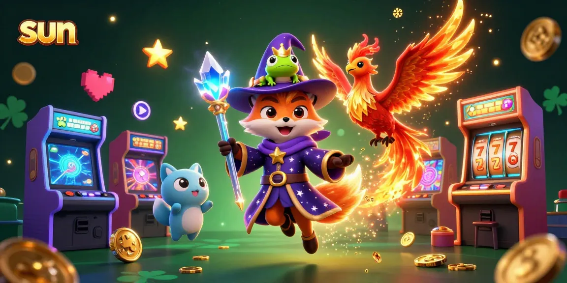 Engage in the thrilling sun gaming realm with a wizard fox and mystical elements.