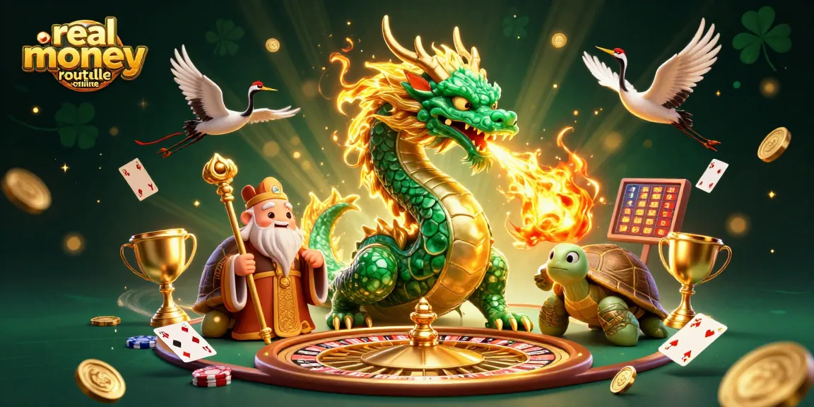 Experience real money roulette online with a dramatic 3D scene featuring a jade dragon and casino elements.