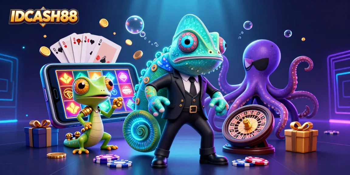 Play thrilling games and win with IDCASH88 in an ultra-detailed casino-inspired 3D illustration.