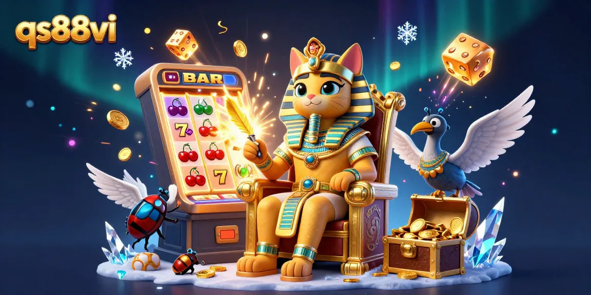 Experience thrilling jackpot wins at qs88vi with vibrant casino elements and 3D pharaoh characters.